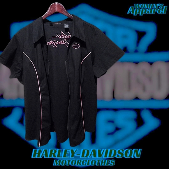 New-Vintage Harley-Davidson Pink Label Zip Front Woven Shirt | Women's 2XL - Picture 4 of 16